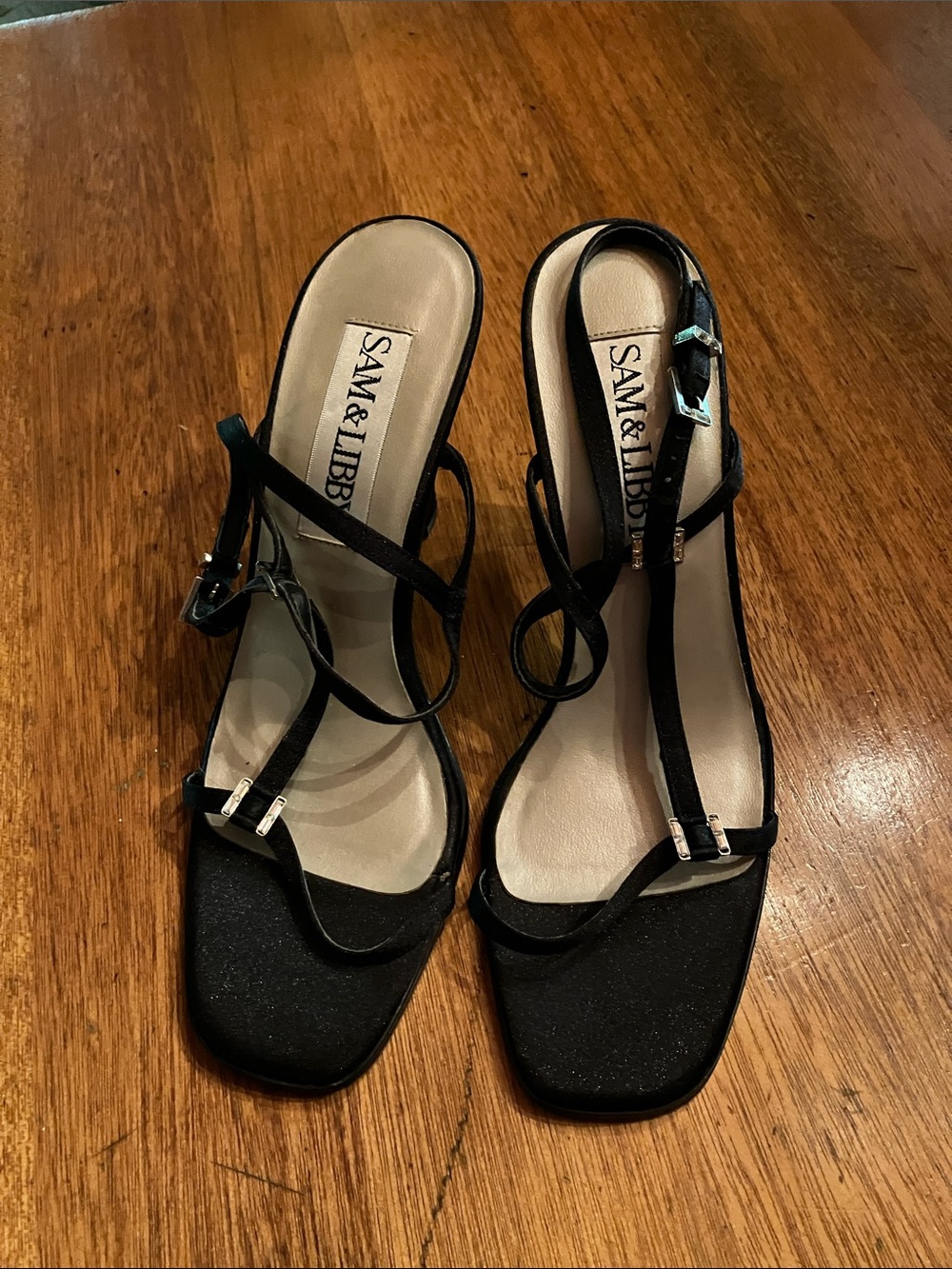 Sam & Libby Black Strappy Square-Toe Heels
